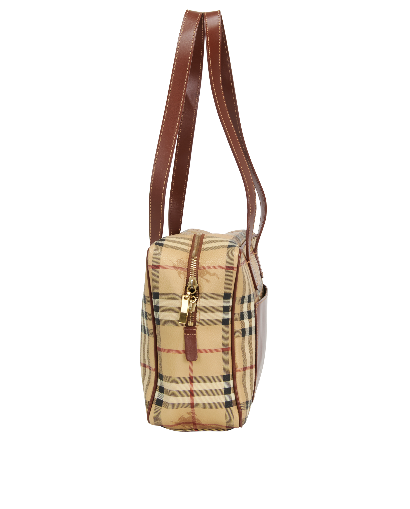 Haymarket Check Tote, &pound;350, Handbags, Brown, Canvas/Leather, Side view